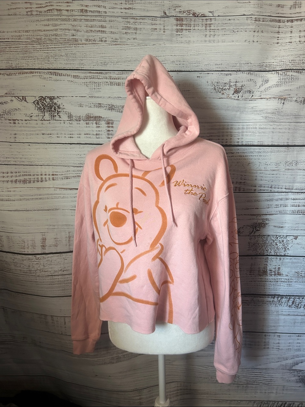 Disney Pink Winnie the Pooh Hoodie Sweater with Gold Graphic size small